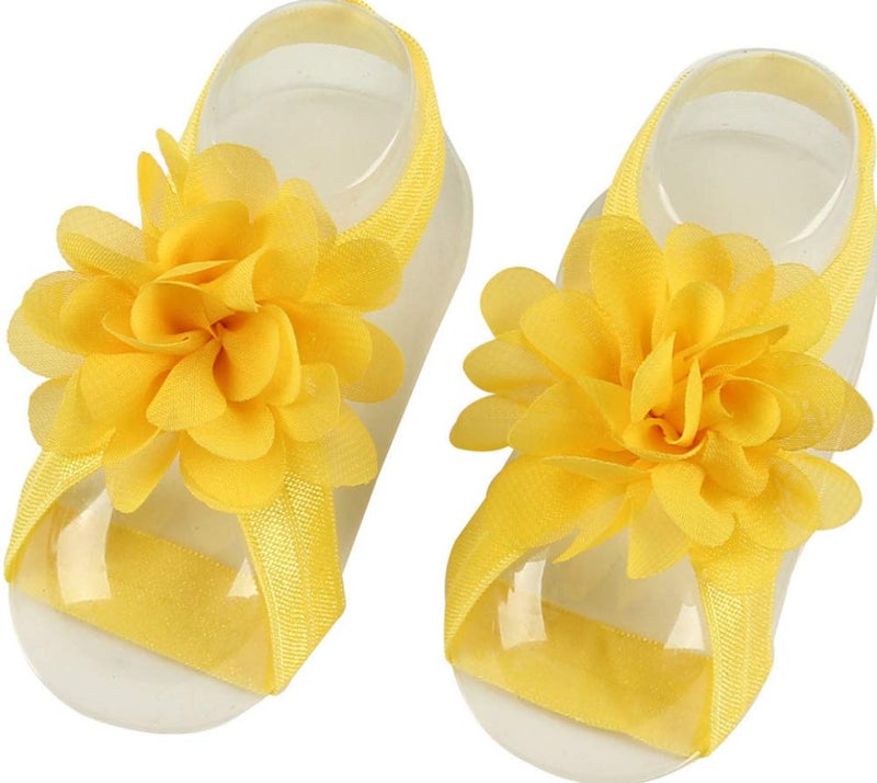 Toptim Baby Girl's Barefoot Sandals Flower for Newborn Toddlers (0-3T) (Chiffon Flowers of 15) - Image 3